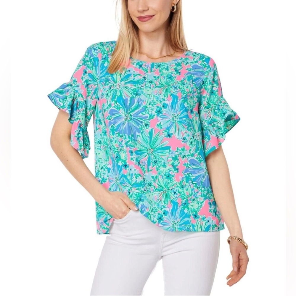 Lilly Pulitzer Women's (XXS) Darlah Lileeze Top in Soleil Pink Good Hare Day